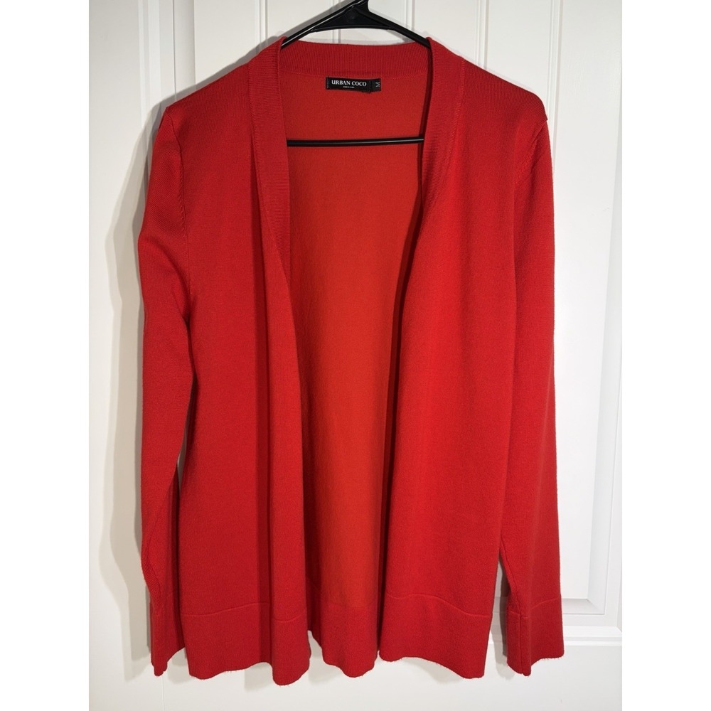 Urban CoCo Women's Long Sleeve Open Front Knit Cardigan, Red Size Medium